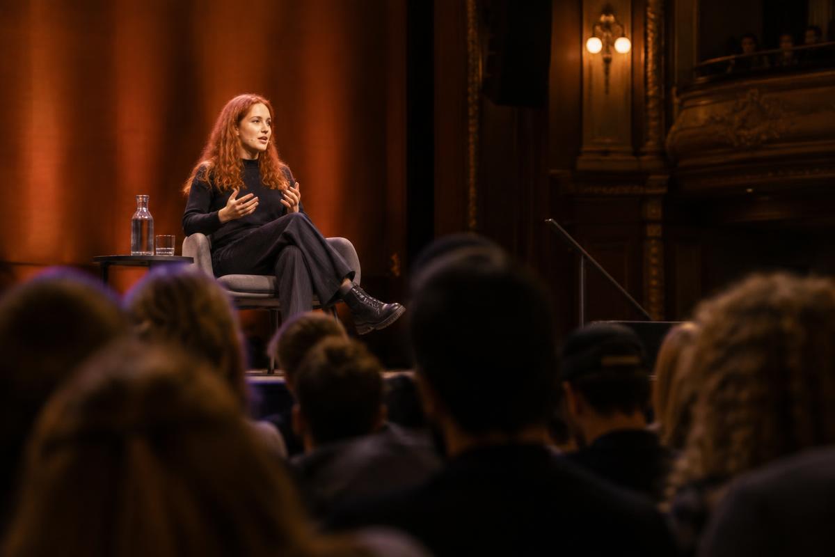 A fictional red-haired speaker at an ideas festival